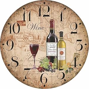 Oumao 12 retro vintage wine pattern france style non ticking silent wooden wall clock art decoration for kitchenliving roombedroomfarmhouse  urban country home decor