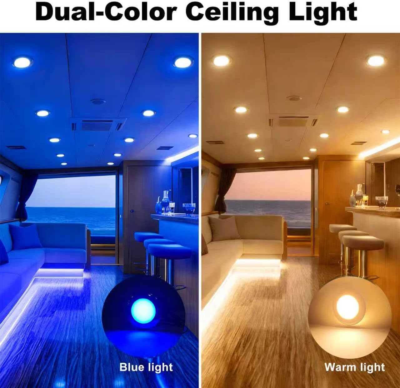 Boat Ceiling Lights interior boat lights waterproof 12v marine Deck Lights for pontoon RV Fishing Boat (Warm White & Bule)