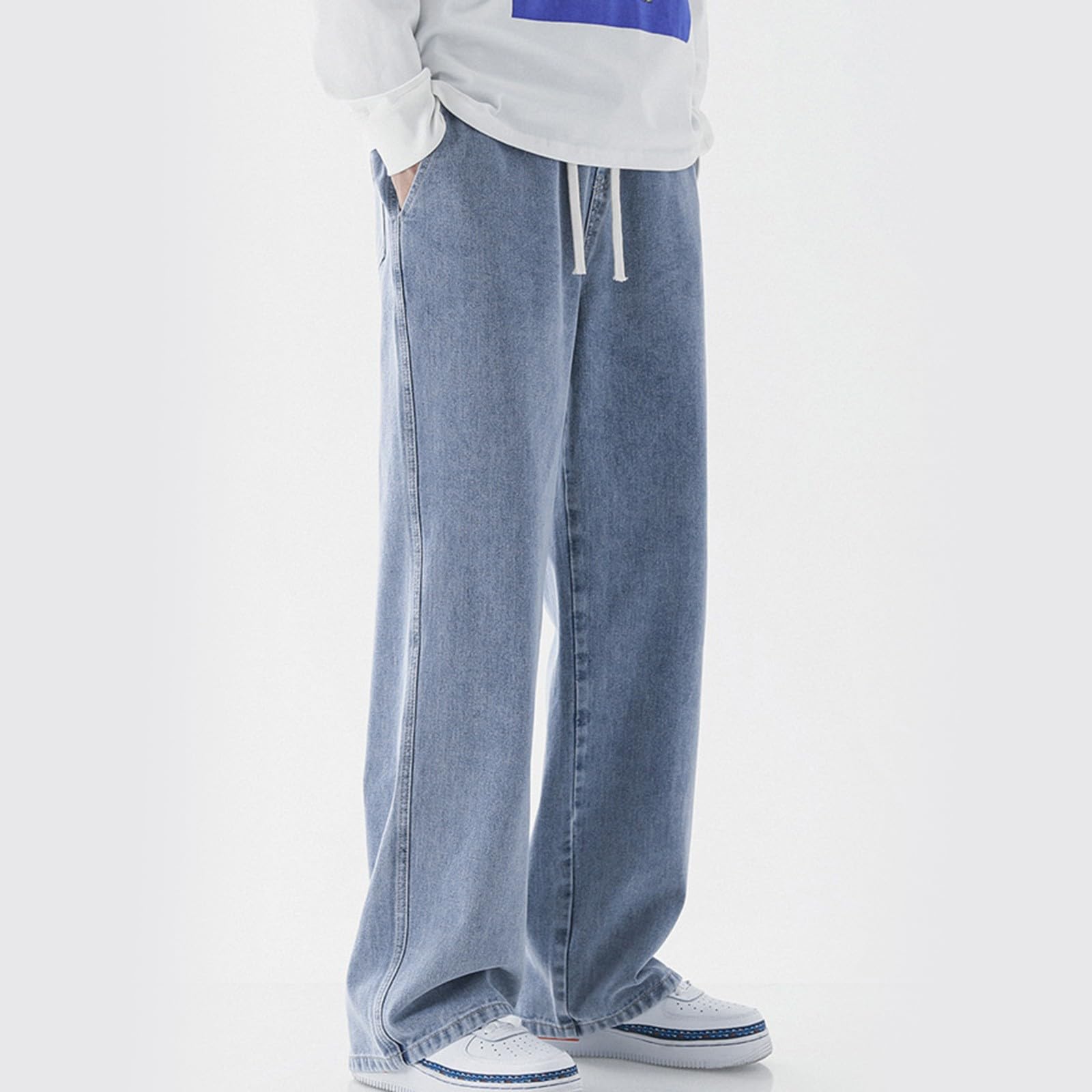 Generisch Pantaloni termici da uomo, pantaloni da neve, in pile Teddy, con calda imbottitura, gamba dritta, pile felpato, jeans termici