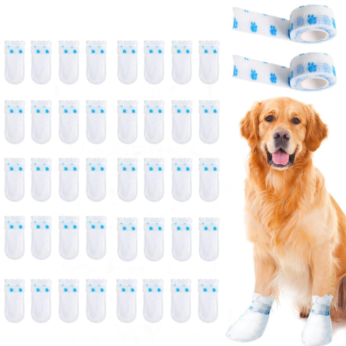 40PSC Disposable Dog Boots Paw Protectors, Pet Booties for Paw Protection, Adjustable Disposable Pet Shoe Covers with Bandage, Cat Dog Protection Feet Covers for Medium Dogs and Cat