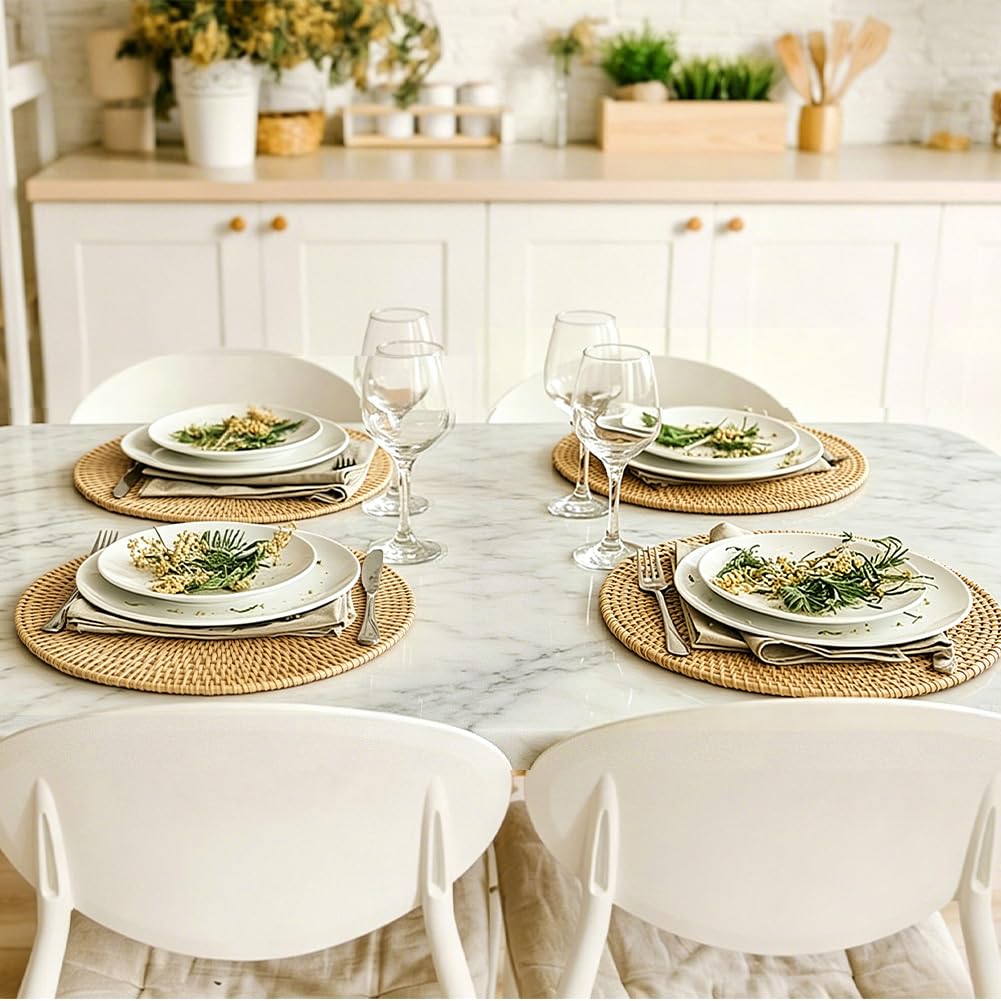 NBEADS 6 Set de Table Rond en Rotin, Sets de Table Tissés de 30cm Sets de Table en Paille Tressée Assiettes de Présentation pour Table à Manger Tomber Action de Grâces Noël