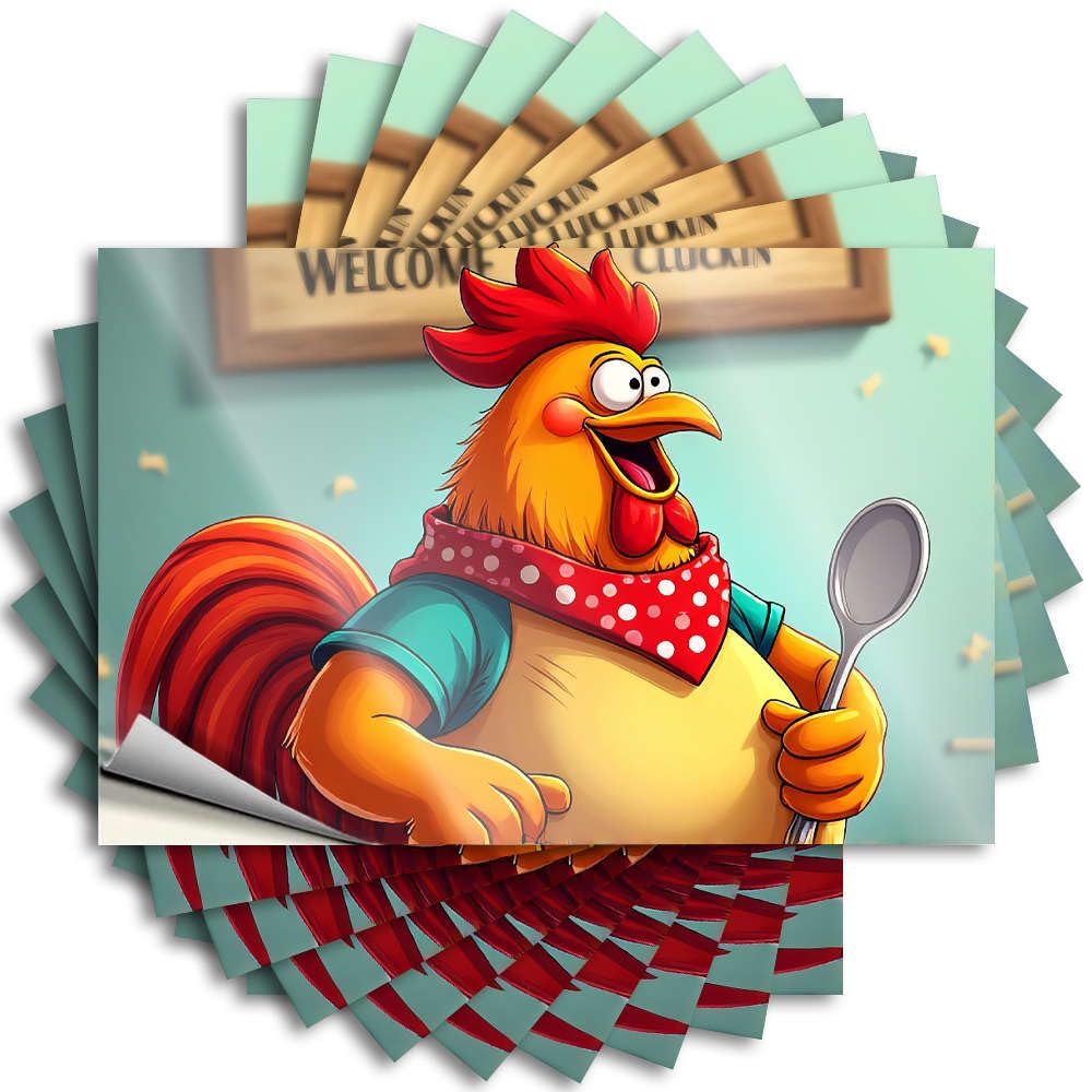 Fzfn Colour Tattoos Hard Coffee A Cheerful Cartoon Rooster Wearing A Red Polka-Dot Bandana For Teacher - Funny Home Decor Easy Peel Removable(8X12cm)