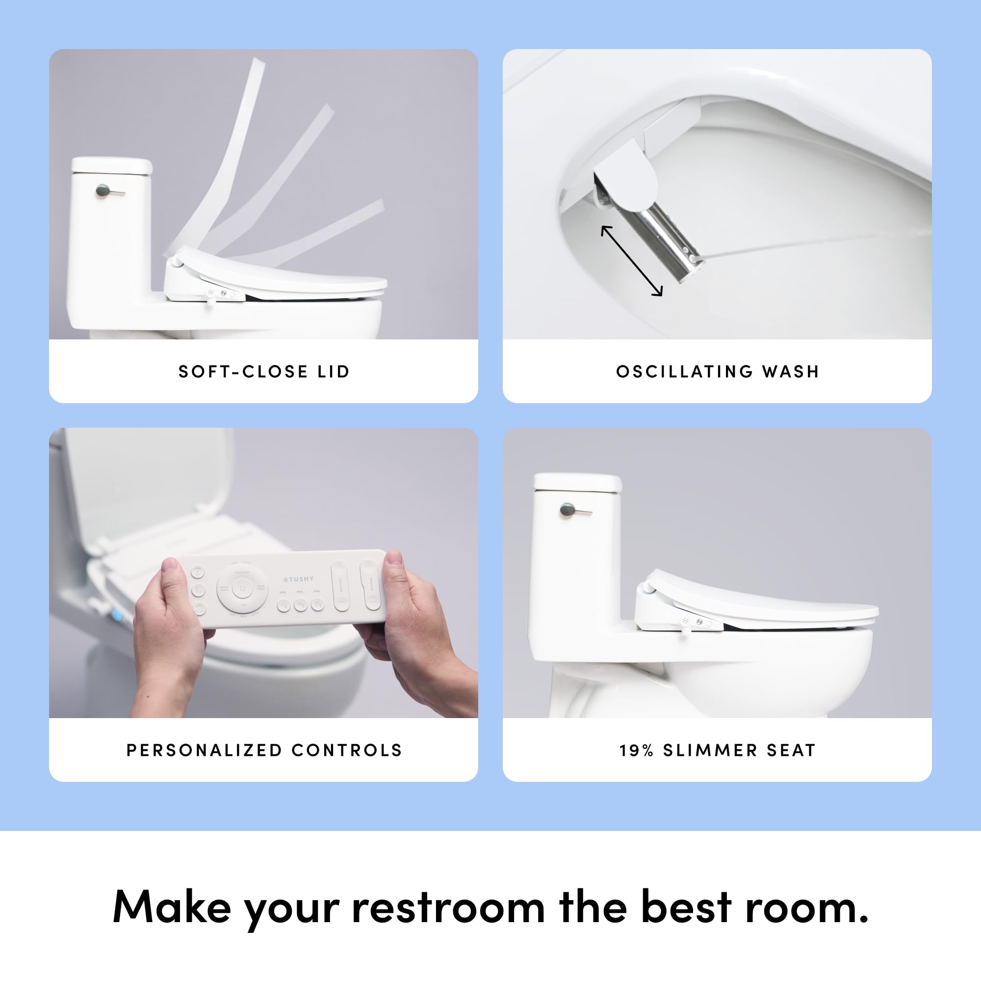 TUSHY Cloud Electronic Bidet Heated Toilet Seat Intelligent Remote w Personal Settings Instant Warm Water Heated Seat and — view 8