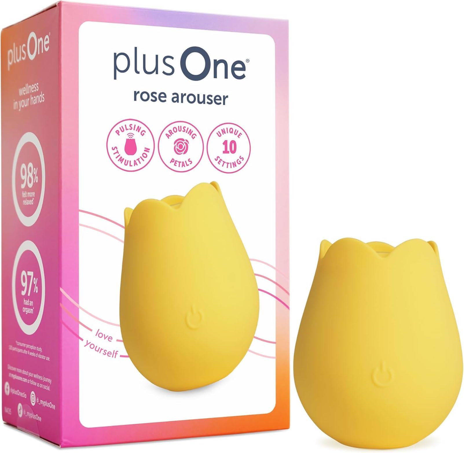 plusOne Rose Toy Vibrator for Women, 10 Pulsing Settings, Silicone, Yellow