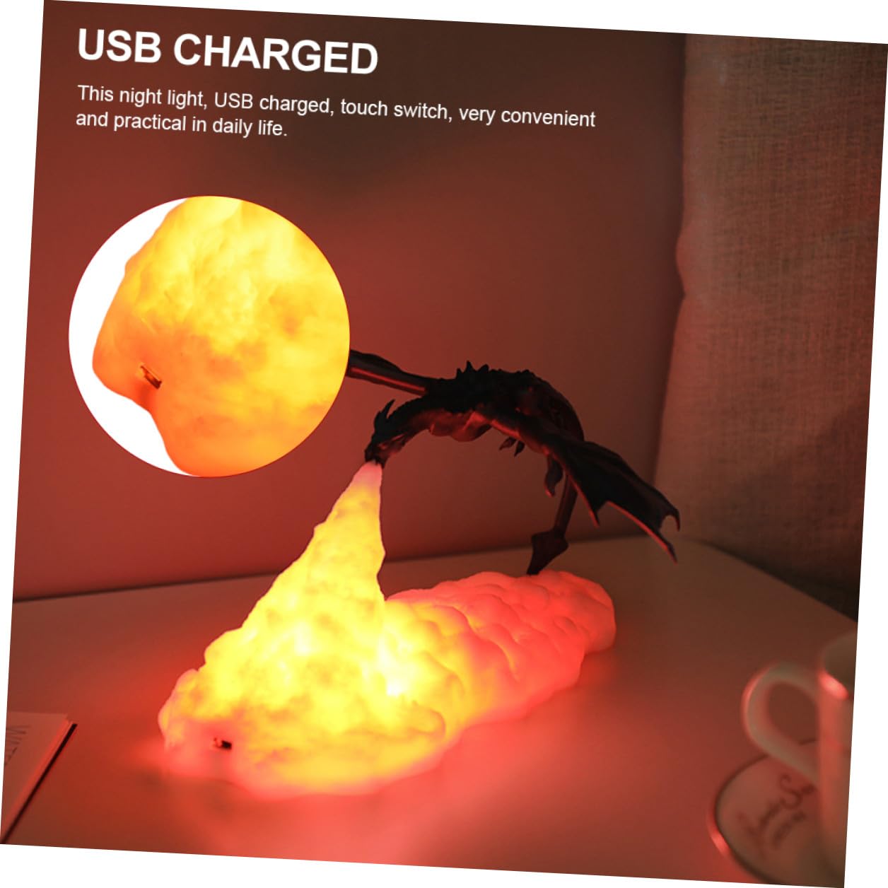 POPETPOP Lámpara Led 3d De Dragón Para Mesa Luz Nocturna Decorativa y Recargable Luz De Ambiente Para Fiesta y Dormitorio Diseño Creativo De Dinosaurio Uso Interior Recargable