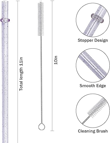 Miniatura 9 de 12 pajitas de plástico reutilizables, pajitas de plástico coloridas, sorbete duro de 11 pulgadas de largo con cepillo de limpieza