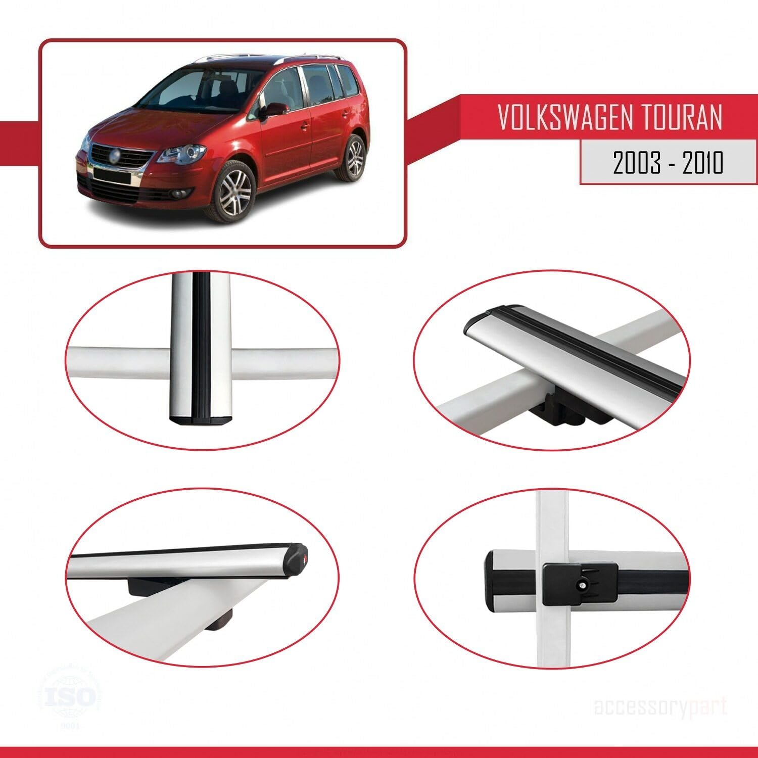 Kompatybilny z Volkswagen Touran (1T) Pre-Facelift 2003-2010 BASIC Model Aluminiowe poprzeczki dachowe Szary 2 szt.