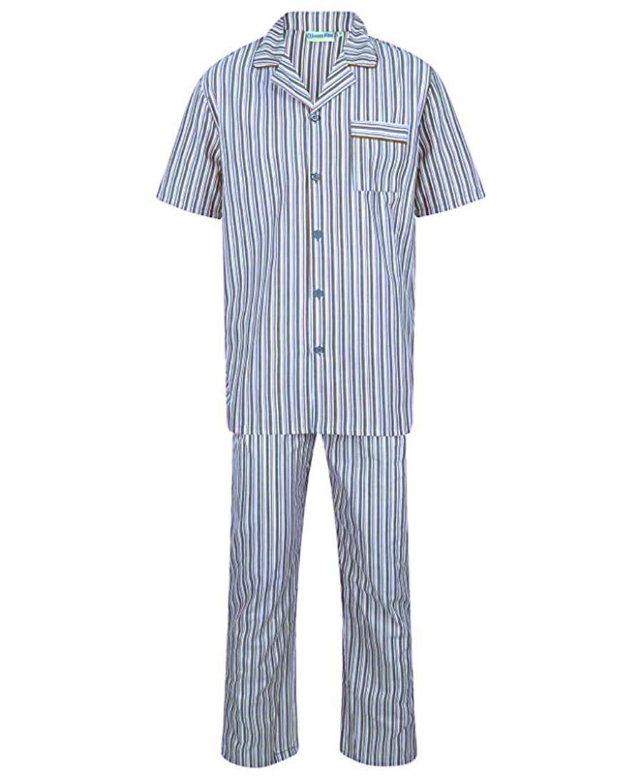 von Slenderella Herrenstreifen Pyjama aus 100% ägyptischer Baumwolle Blau oder Rot M-3XL