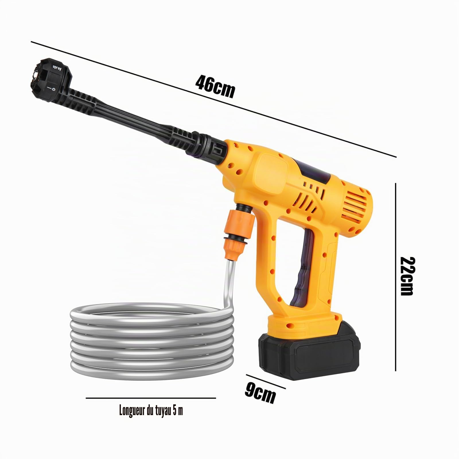 Nettoyeur Haute Pression Sans Fil, 21V MAX 65 Bar/942PSI Nettoyeur Haute Pression Avec Batterie de 6,0Ah, Press & Clean Pistolet de Lavage avec écran LCD de Puissance et 10 Vitesses (Avec 2 Batteries)