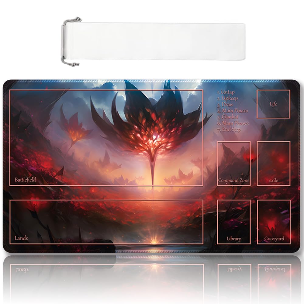 Premium Stitched MTG Playmat with Zones and Non-Slip Rubber Backing - TCG Play Mat for MTG and Other Card Games - Colorful Design with Vintage Look and Feel (DKT (109),Zones)