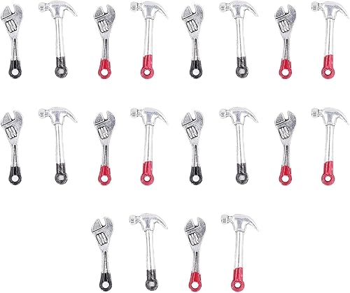 Miniatura 9 de VBESTLIFE 20 herramientas de reparación de casa de muñecas, kit de mini llave y martillo, escala 1:12, rojo y negro, juego de herramientas para