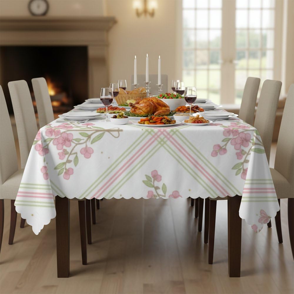 Pink Floral Pattern Table Cloth 60x120 in, Oil Proof Spill Proof Fun Brunch Supplies, Girl Birthday Decorations Pretty Table Cloth for Dining Room Brunch Supplies Party Cover