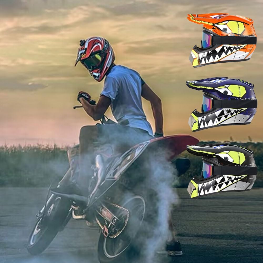 Casco da Motocross Per Bambini, Omologato DOT, Casco da Cross Per Adulti E Ragazzi Dai 9 Ai 14 Anni, Per ATV, BMX, Mountain Bike, Quad, Con Occhiali, Guanti E Maschera