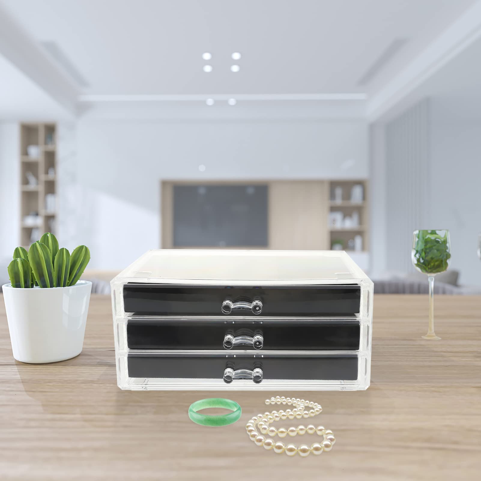 ifundom Mehrschichtige Schmuckaufbewahrungsbox aus Acryl Organizer für Halsketten Ringe und Ohrringe Schmuckschatulle mit Fächern für Schreibtisch Tragbar und Fusselfrei