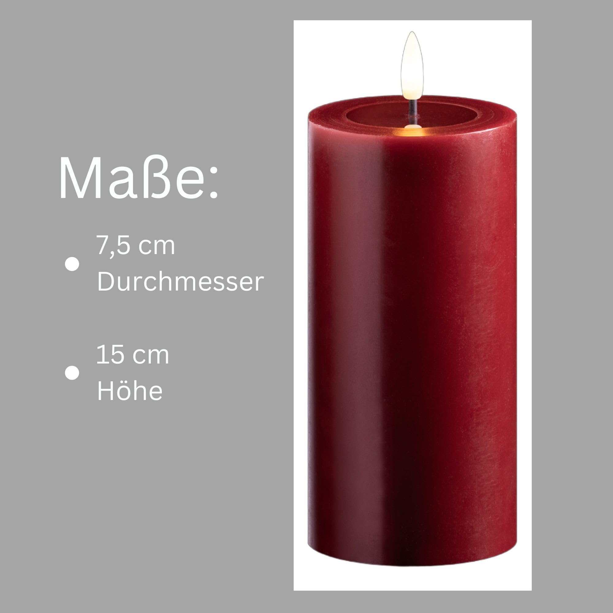 Novaliv 4er Set Led Kerzen flackernde Flamme mit Echtwachspiegel rot 7,5cm ø 2X 15 cm, 2x12,5 cm Höhe, LED Kerzen mit Timerfunktion, 2 AA Batterien nötig, LED Echtwachs Stumpenkerzen rot