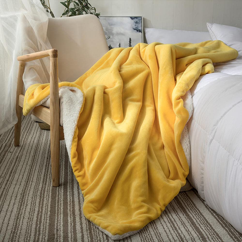 VHKJewE Blanket Throw for Bed Brown Throws for Sofas Large Fall and Winter Fleece Soft and Cosy Heavy(Yellow,130x150cm)