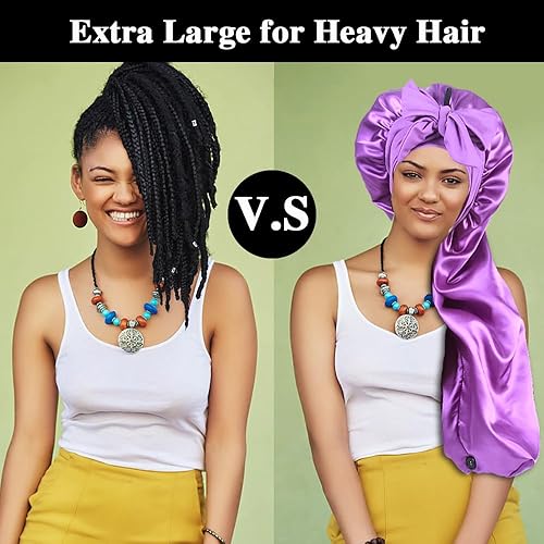 Miniatura 4 de 3 gorros largos de satén para trenzas, gorro de pelo sedoso grande con lazo para mujeres, cabello rizado