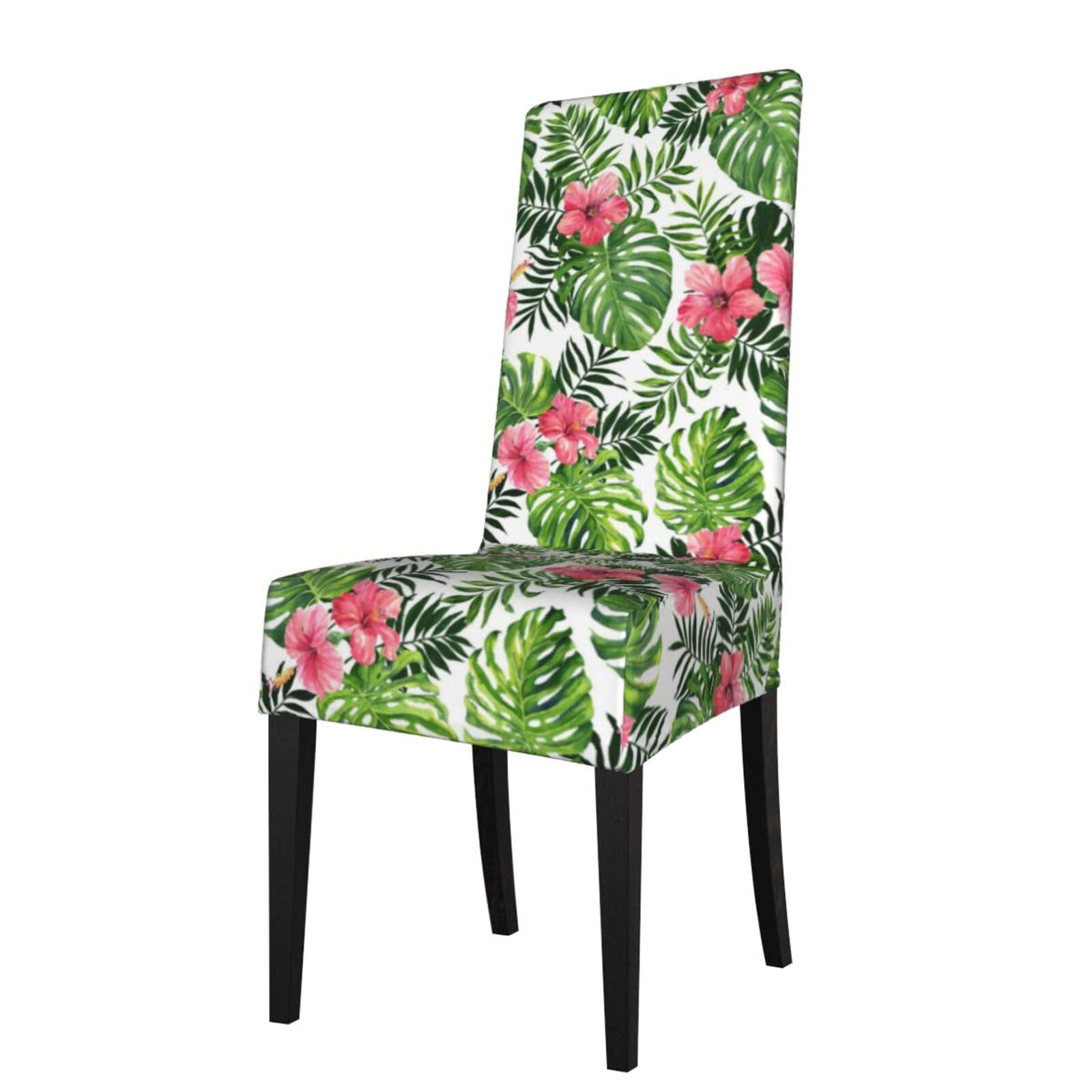 LKYMOH Pink Hibiscus Leaves, Chair Covers Stretch Chair Slipcovers for Dining Room, for Party Pet Protection Universal Fit Soft Polyester