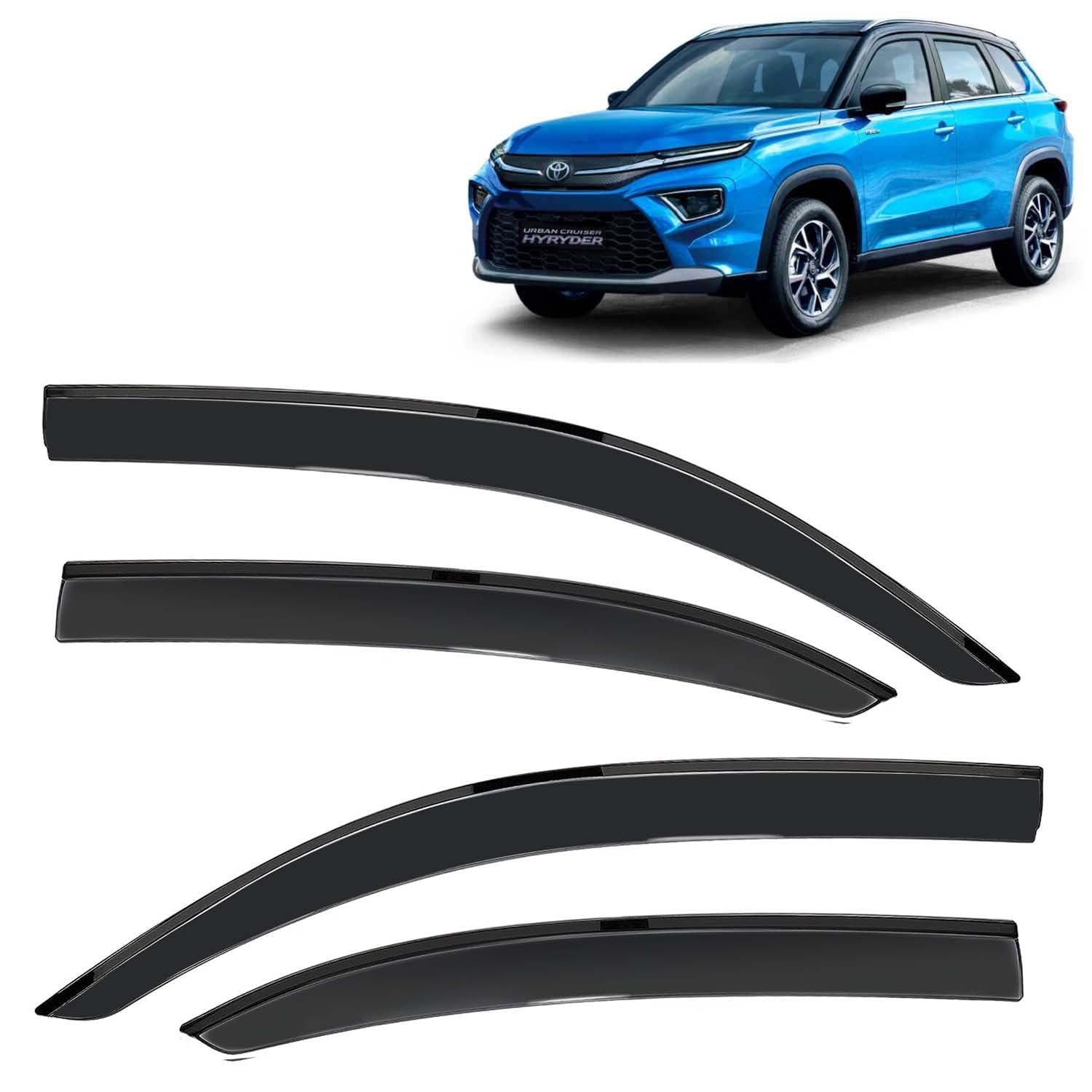 Car Accessories Urban Cruiser Hyryder Door Visor Rain Guard Compatible with Toyota Urban Cruiser Hyryder (Year 2022 Onwards) All Model, Side Window Rear Window Wind Deflectors, Set of 4 Pcs