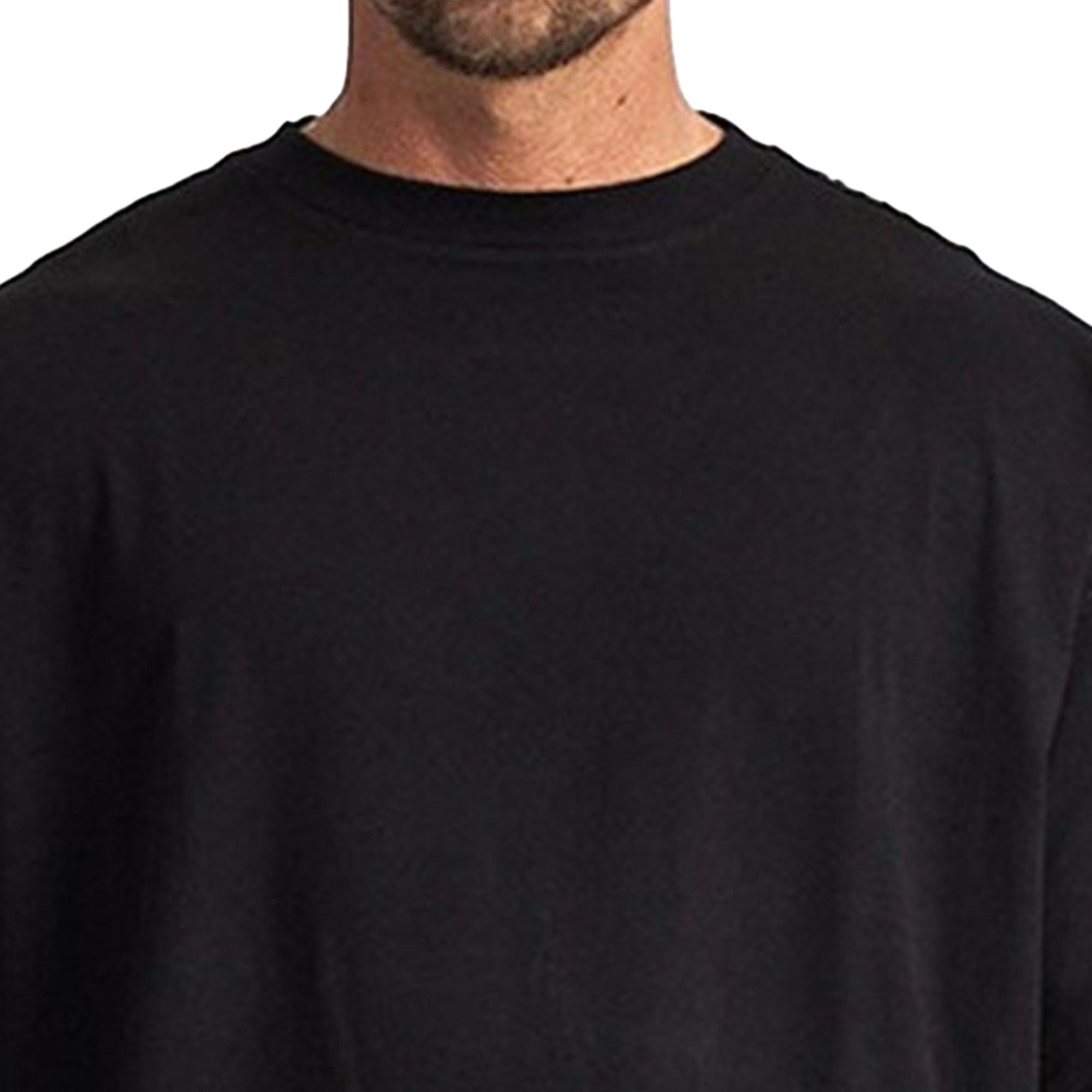 Men Loose Shoulder Jogging Cotton T-Shirt Casual Round Collar Pullover Tops Summer Classic Sport Exercise Shirts (Black,Small)