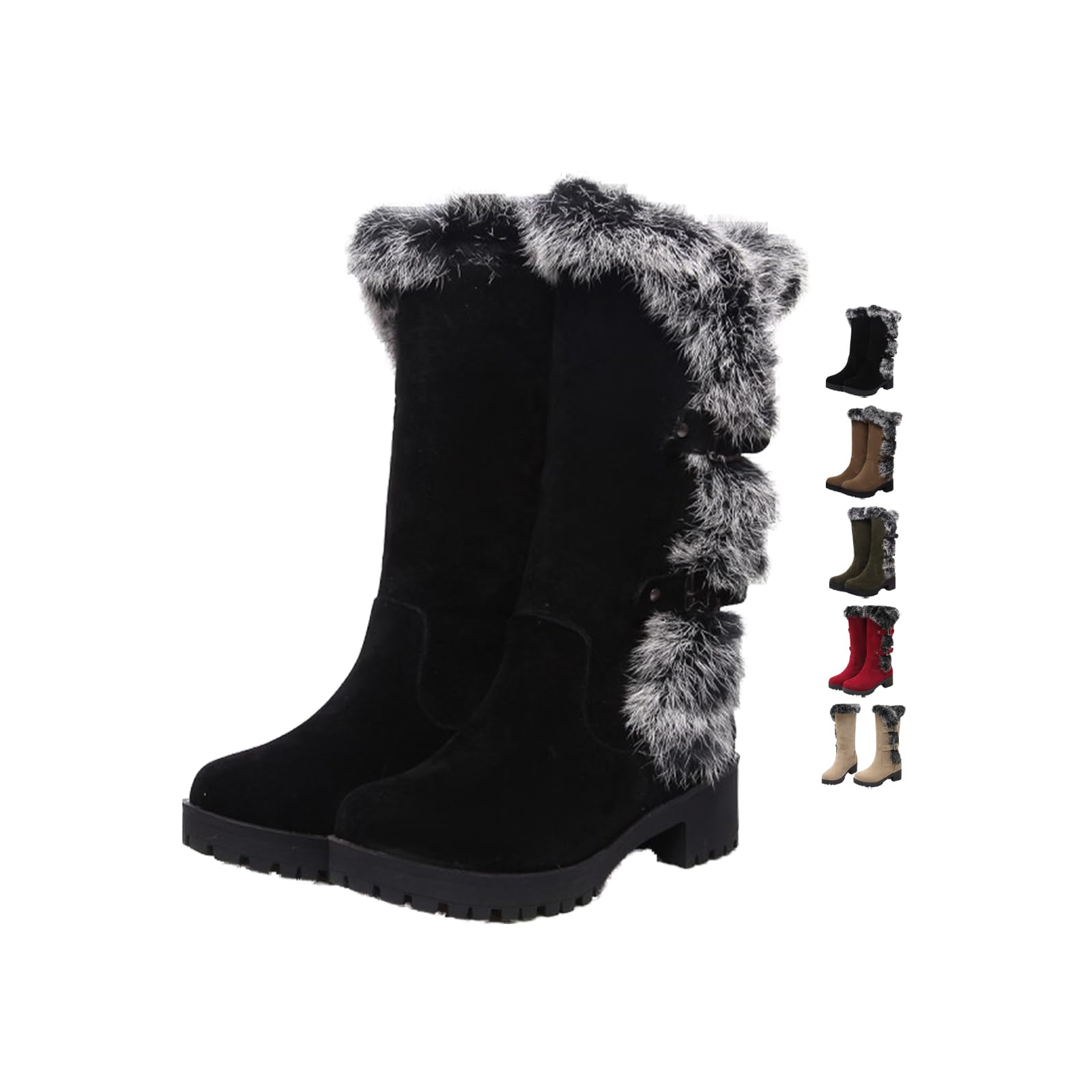 Womens Solid Color Mid-Calf Winter Platform Hidden Wedge Boots - Faux Suede Warm Faux Fur Lined Winter Boots