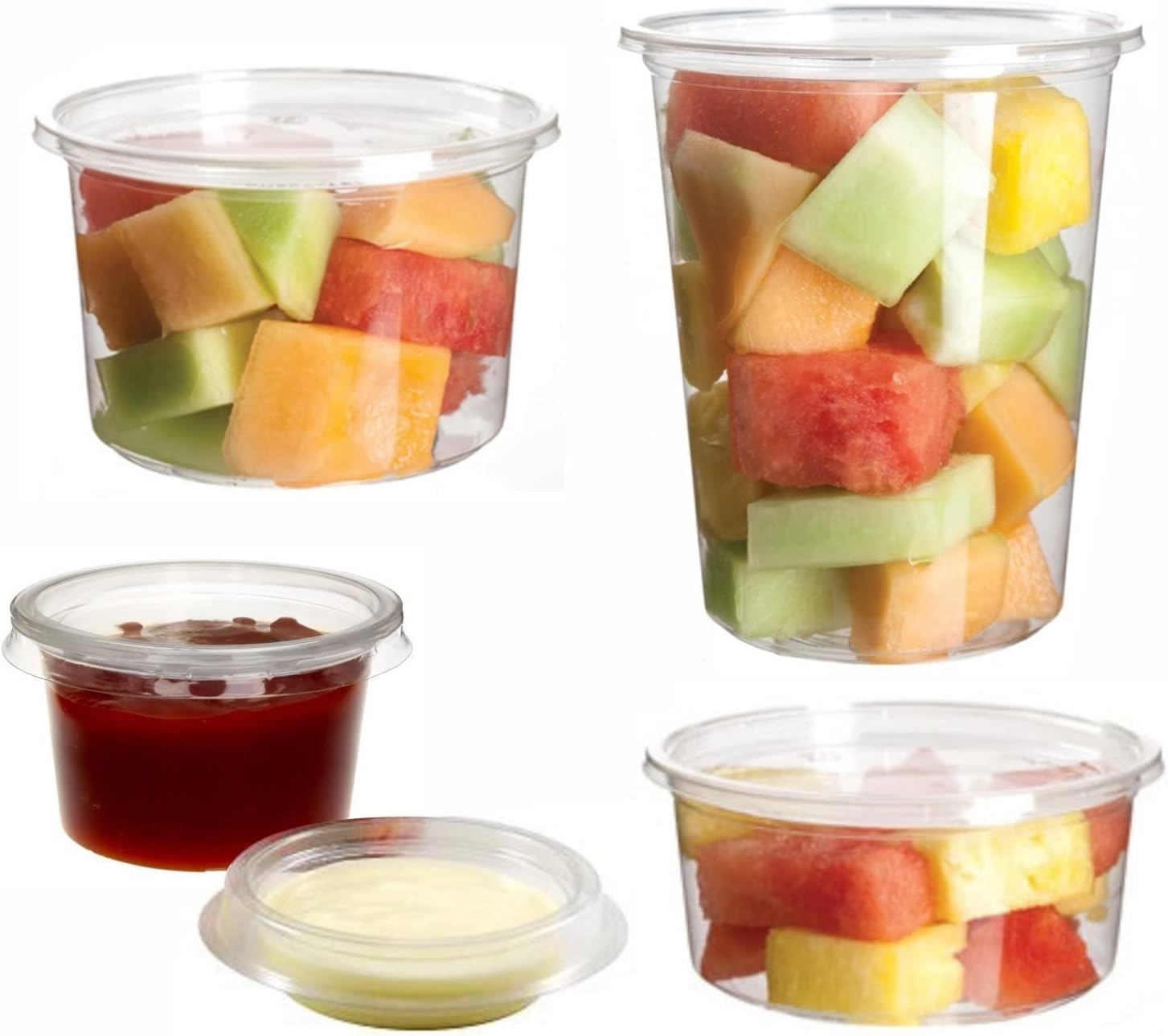 Delipak50 x Deli Pots Clear Containers Fridge Dishwasher Microwave Food Safe, 2oz, 4oz, 8oz, 12oz, 16oz, 32oz (8oz With Lids)