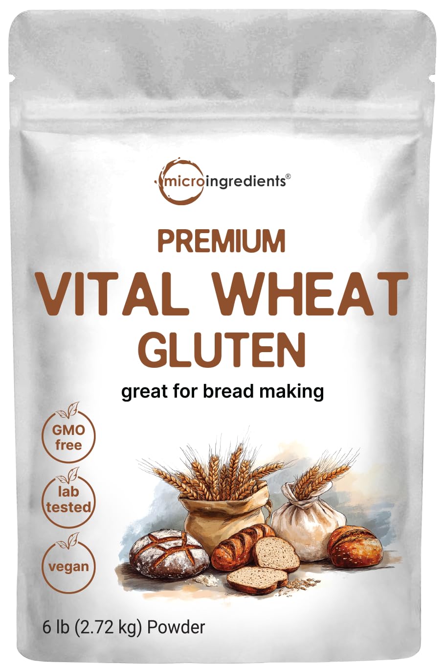 Premium Vital Wheat Gluten, 6lbs Powder | Great for Bread Making & Seitan | 24g High Protein Per Serving | Low Carb Baking Flour | Plant Based | Vegan & Keto Friendly | Non-GMO