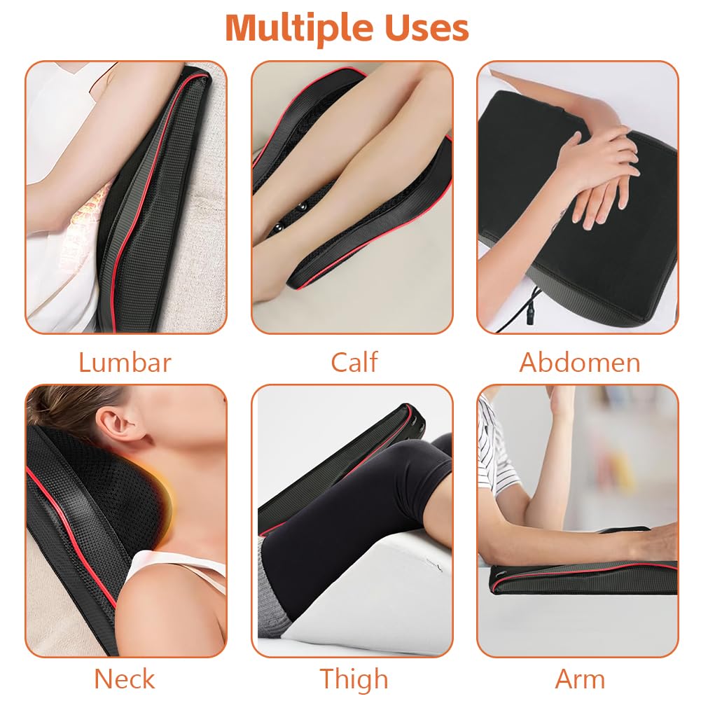 Masajeador Cervical y Espalda con Calor y Vibración, Almohada Masajeadora Eléctrica de Amasado 3D