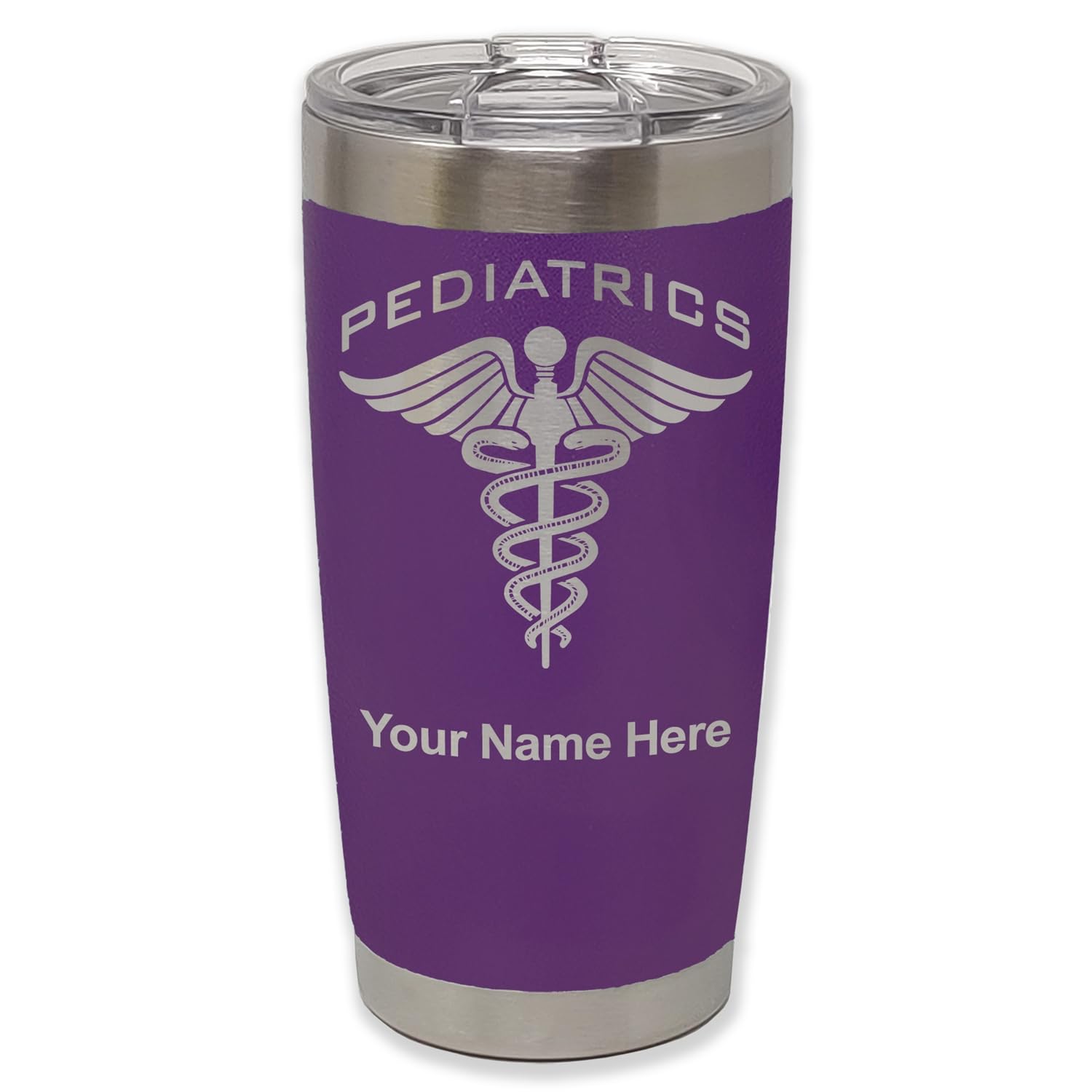 LaserGram 20oz Vacuum Insulated Tumbler Mug, Pediatrics, Personalized Engraving Included (Dark Purple)