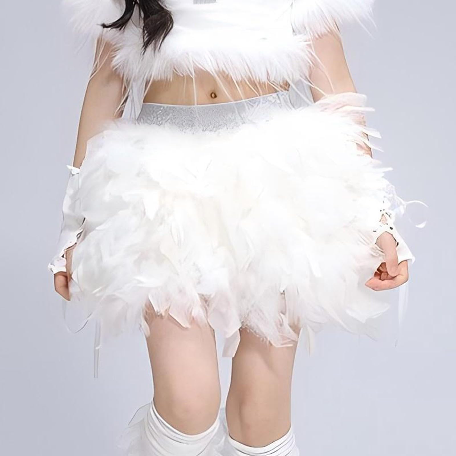 Gonna tutù con paillettes per bambine e ragazze, con piume bianche, in morbido tulle scintillante, per spettacoli di danza, feste, celebrazioni, uso quotidiano, uscite casual, costume da ballo alla