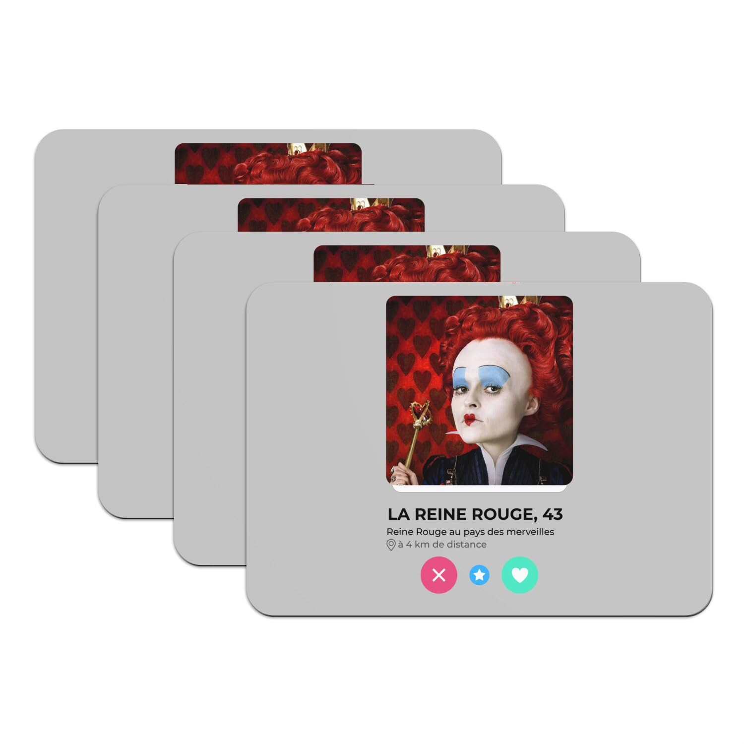 Sets de table en caoutchouc gris grand format motif Alice la Reine Rouge