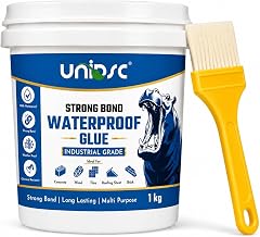 UNIDSC Strong Bond Transparent Waterproof Glue with Brush | Self-Leveling Formula | Dries Crystal Clear with Brush-Mark-Free Glossy Finish | Sealant for Roof, Wall Cracks, Bathroom & Tiles | 1 KG