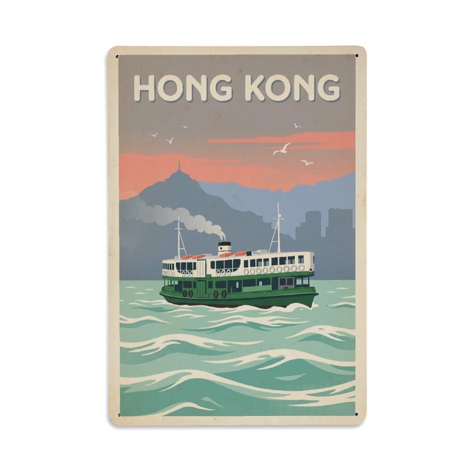 Huiyhb 8X12inch(20X30cm) Vintage Travel Hong Kong Ferry Metal Tin Sign