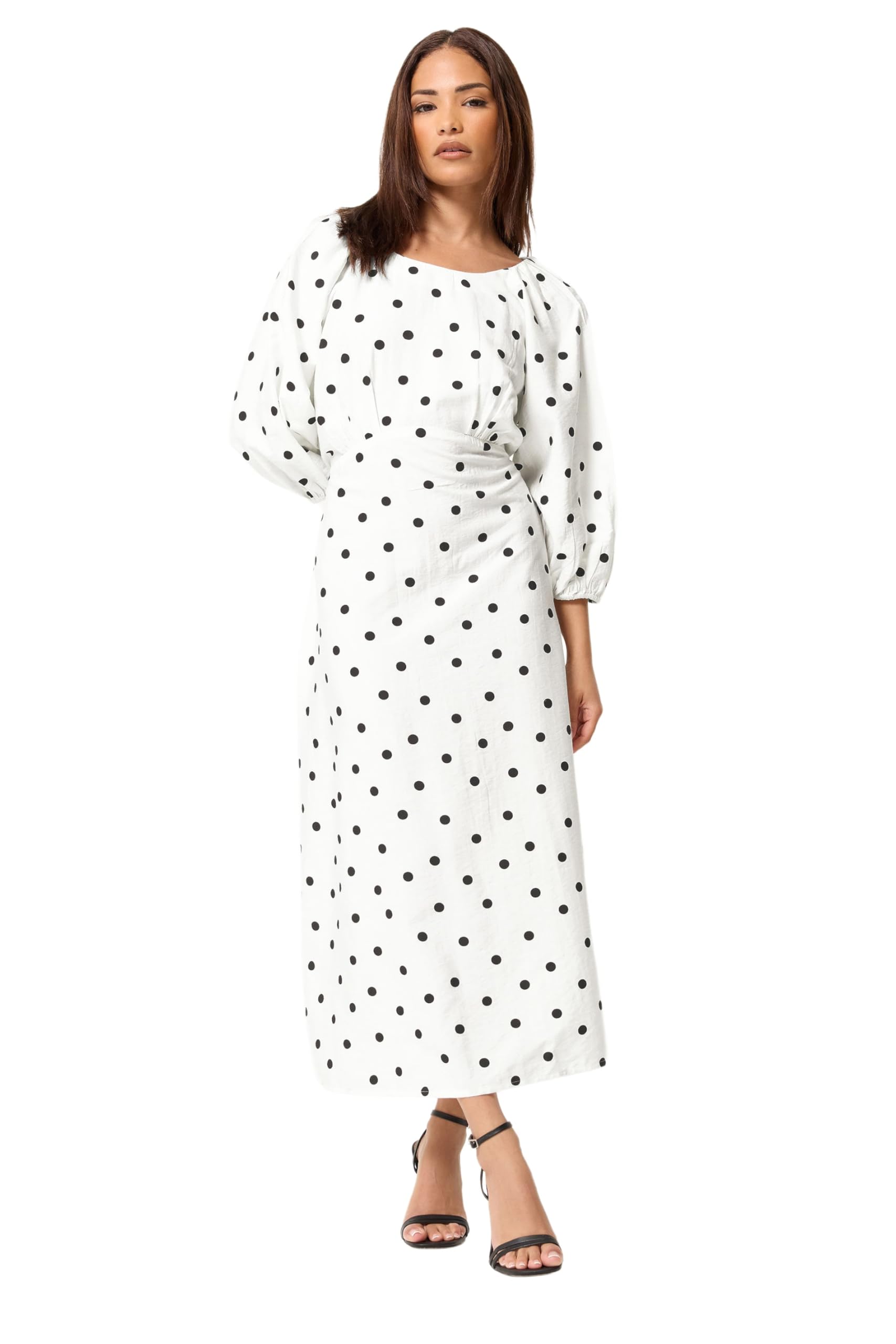 PixieGirl Petite White Polka Dot Cotton Midi Dress Petite