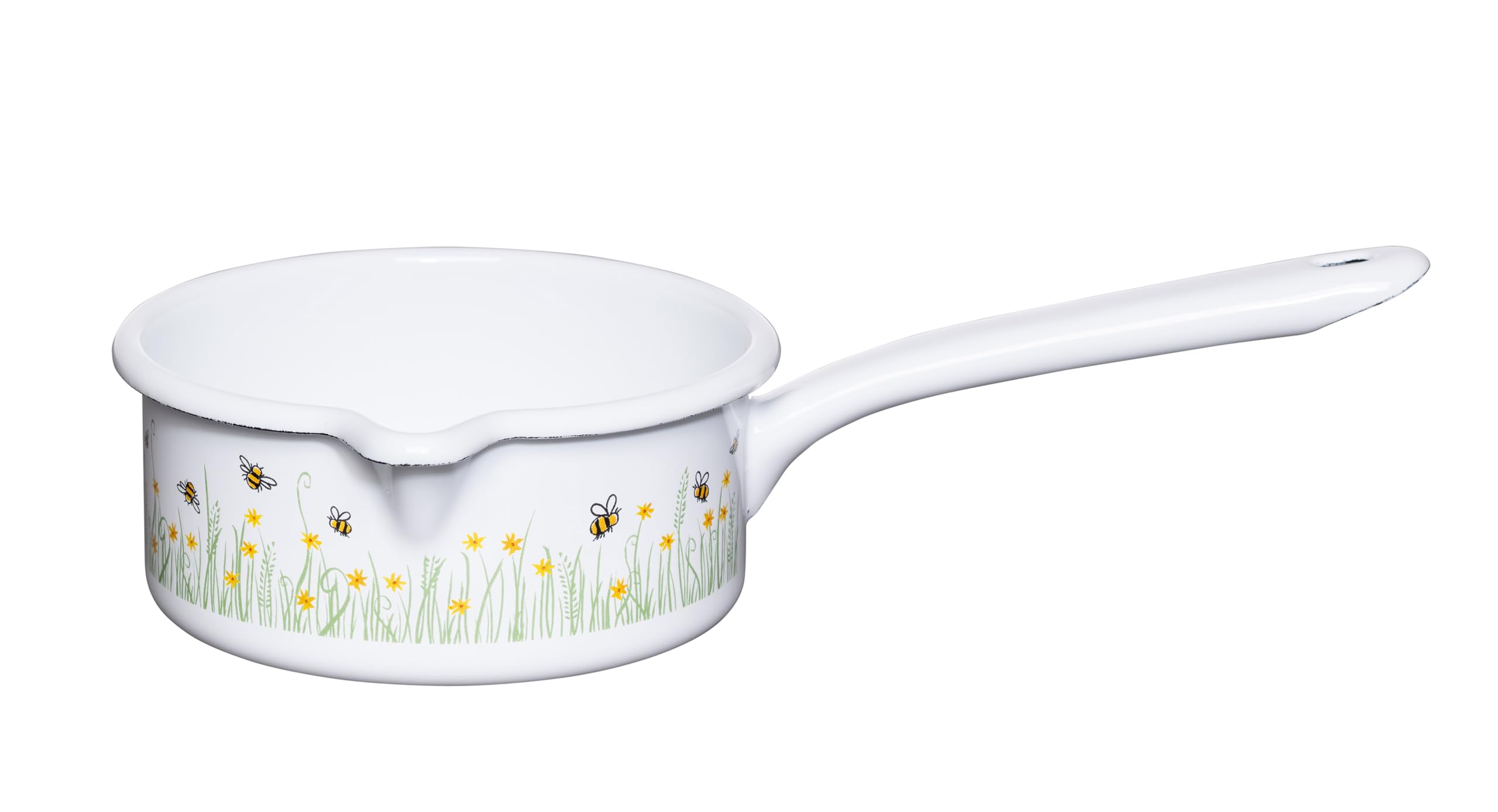 Riess, 0036-137 Saucepan with Large Spout Diameter 14 cm Bee Enamel, Vol. (rec.): 0.8 Litres, Made in Austria