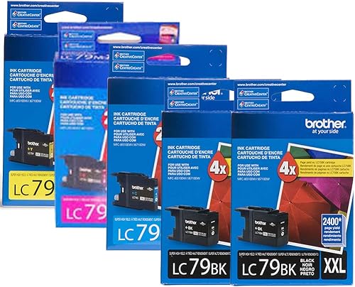 Cartucho de tinta original Brother LC79 (LC-79) de color súper alto rendimiento (BkCMY), paquete de 5 (2 x LC79Bk, LC79C, LC79M, LC79Y) para Brother