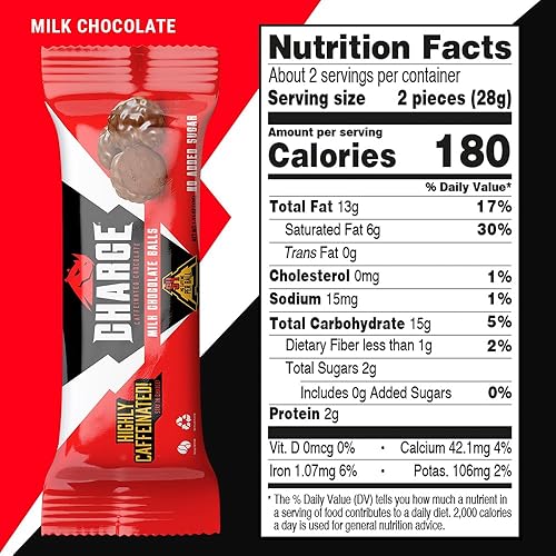 Miniatura 4 de Charge - Chocolate con leche y chocolate, 12 paquetes de 3-54 mg de cafeína, cero azúcar, vegano, sin gluten, chocolates con cafeína