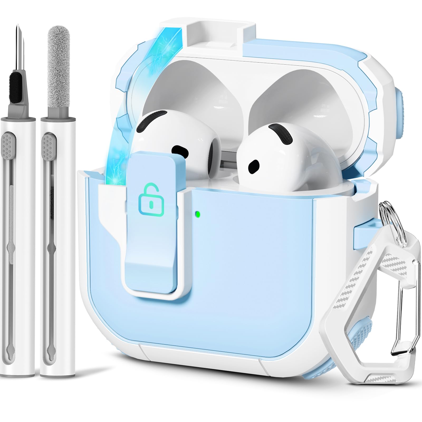 with Safety Lock for AirPods 4th Generation Case 2024, Unique Cute Kawaii AirPod 4 Case with Cleaning Kit and Keychain, iPod 4 Case for Women Girls