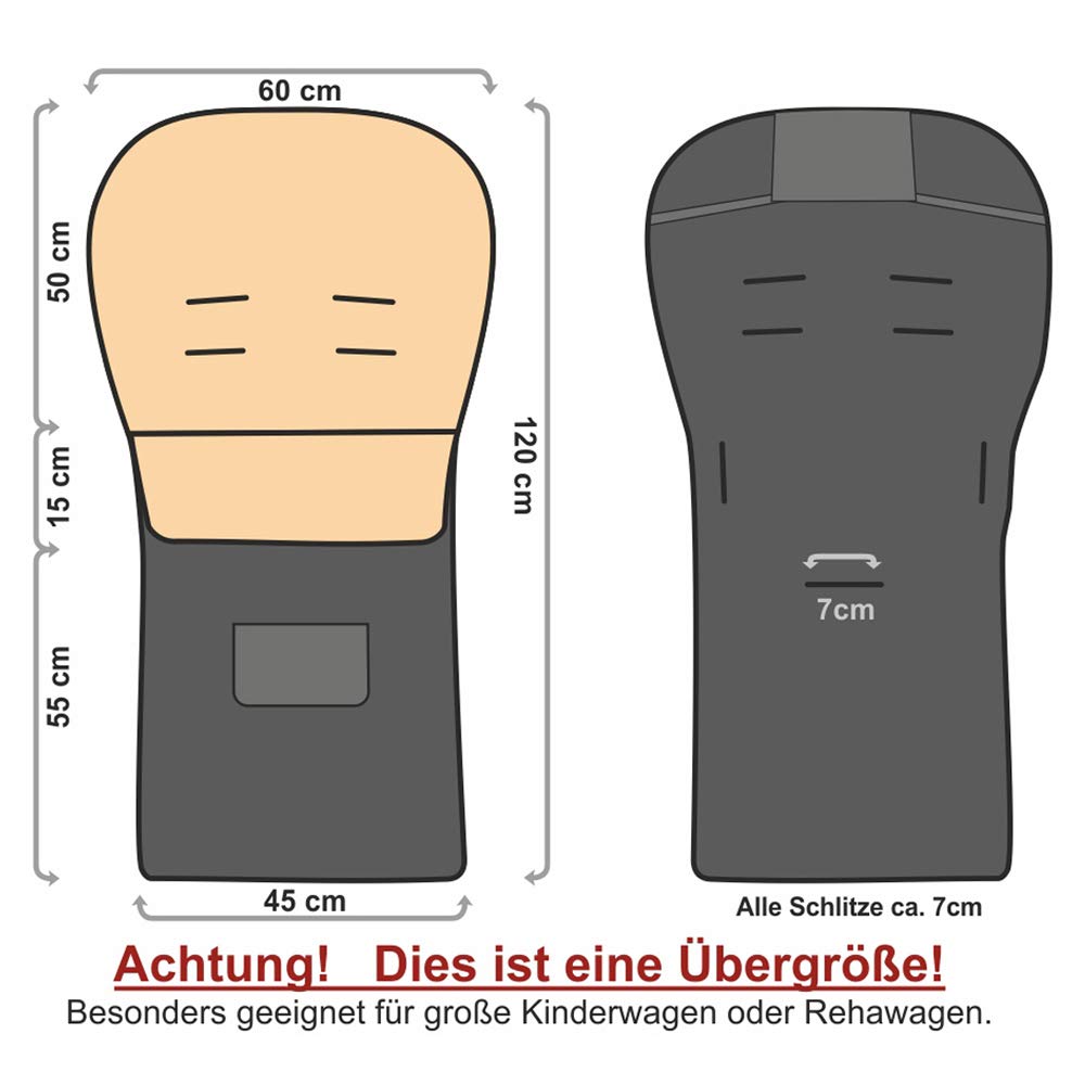 Baby-Joy Fußsack KAI XXL 120 cm filzfrei aus Lammwolle und Polyester für Kinderwagen, Buggy und Schlitten, Übergroßer Super-Wash Thermofußsack | Farbe: 01 Schwarz