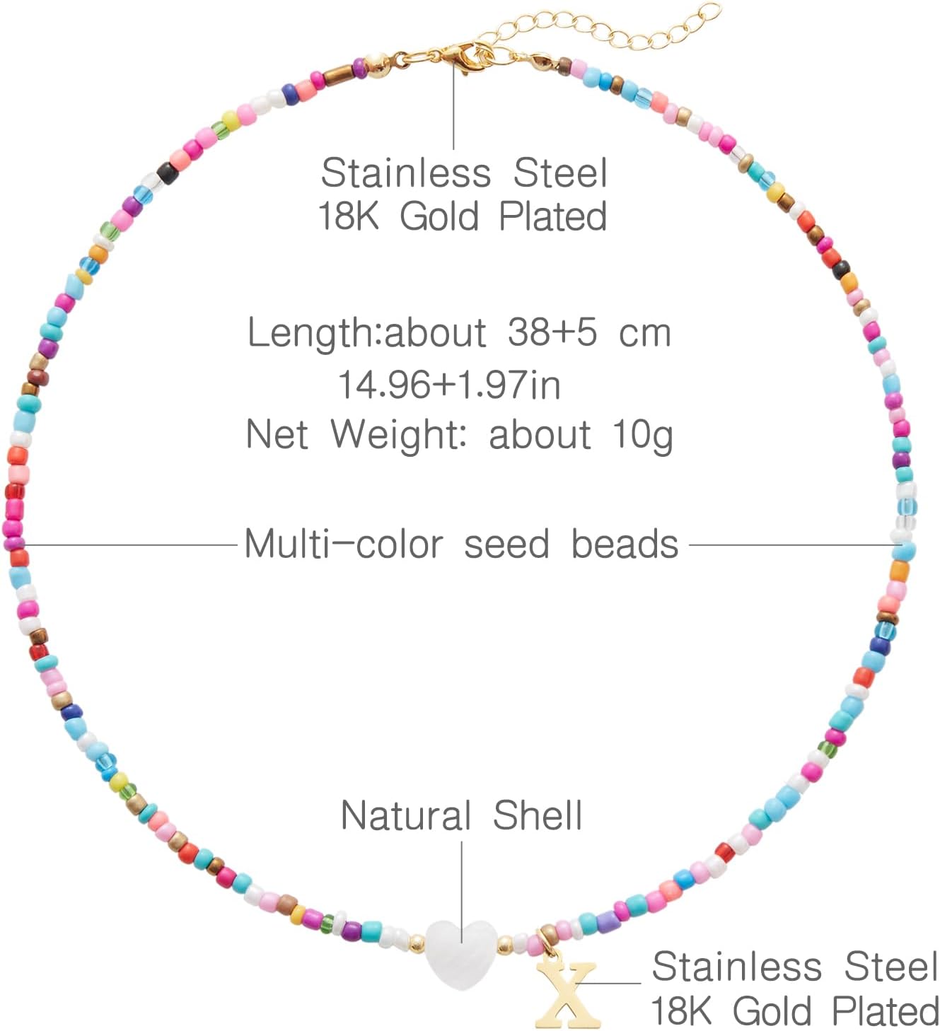 Seensea 26 Letters A to Z Initial Necklace for Women - Colorful Beaded Handmade Choker Rainbow Initial Boho Style - Gift for Women - Image 5