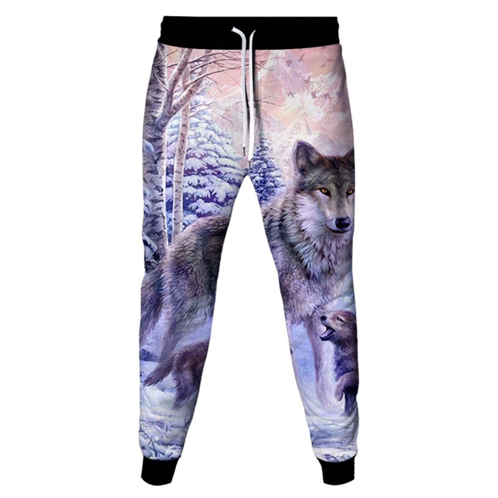 Men's Animal Wolf 3D Printed Jogger Sweatpants Elastic Waist Drawstring Hip Hop Tracksuit Bottoms