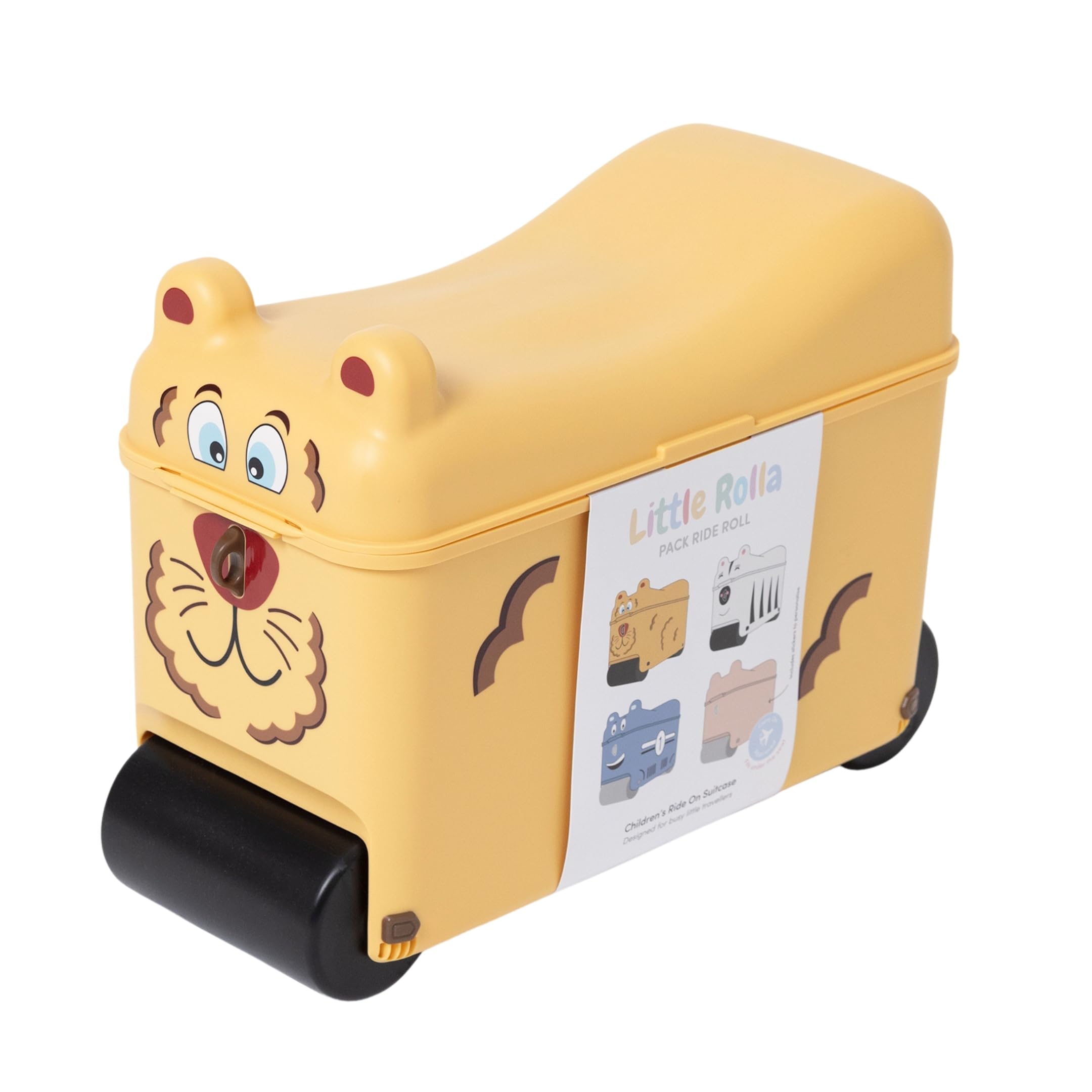 Kinderkoffer – Aufsitzkoffer & Handgepäck für Kinder 2–7 Jahre | 16L Ride-On Koffer mit abschließbarem Deckel, Tragegurt & Tablett – Reisekoffer zum Ziehen & Draufsitzen (Löwe)