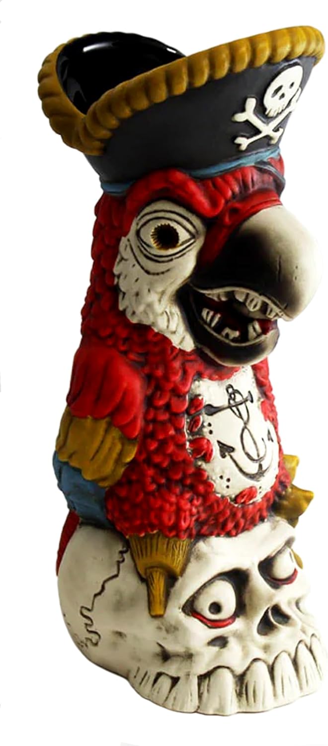 Tiki Farm Peg Leg Pirate Party Parrot Skull Tiki Mug RED