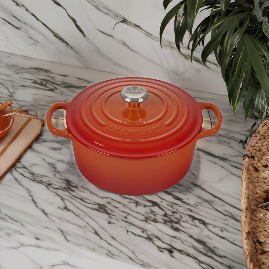Le Creuset 2 Qt. Signature Round French Oven w/Additional Engraved Personalized Stainless Steel Knob - Flame