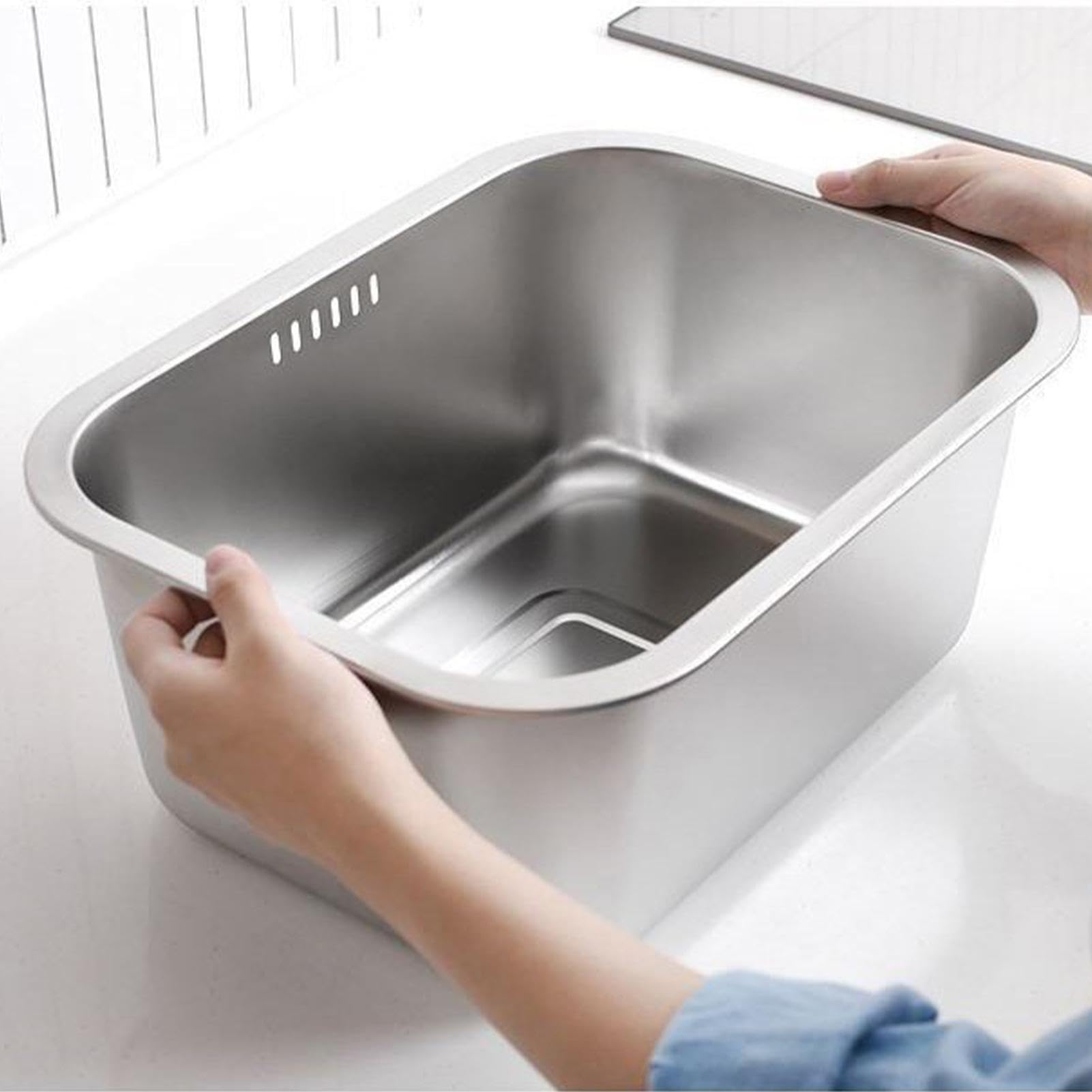 Stainless Steel Dish Basin With Drain Basket, 10l Large Capacity Square Veg