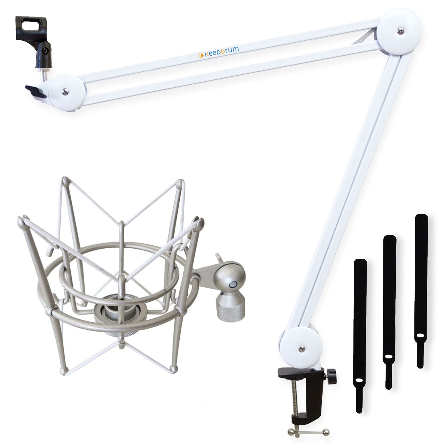 keepdrum MS138 Mikrofonarm Weiss + MS089 Mikrofon-Spinne für G-Track AT-2020/USB+