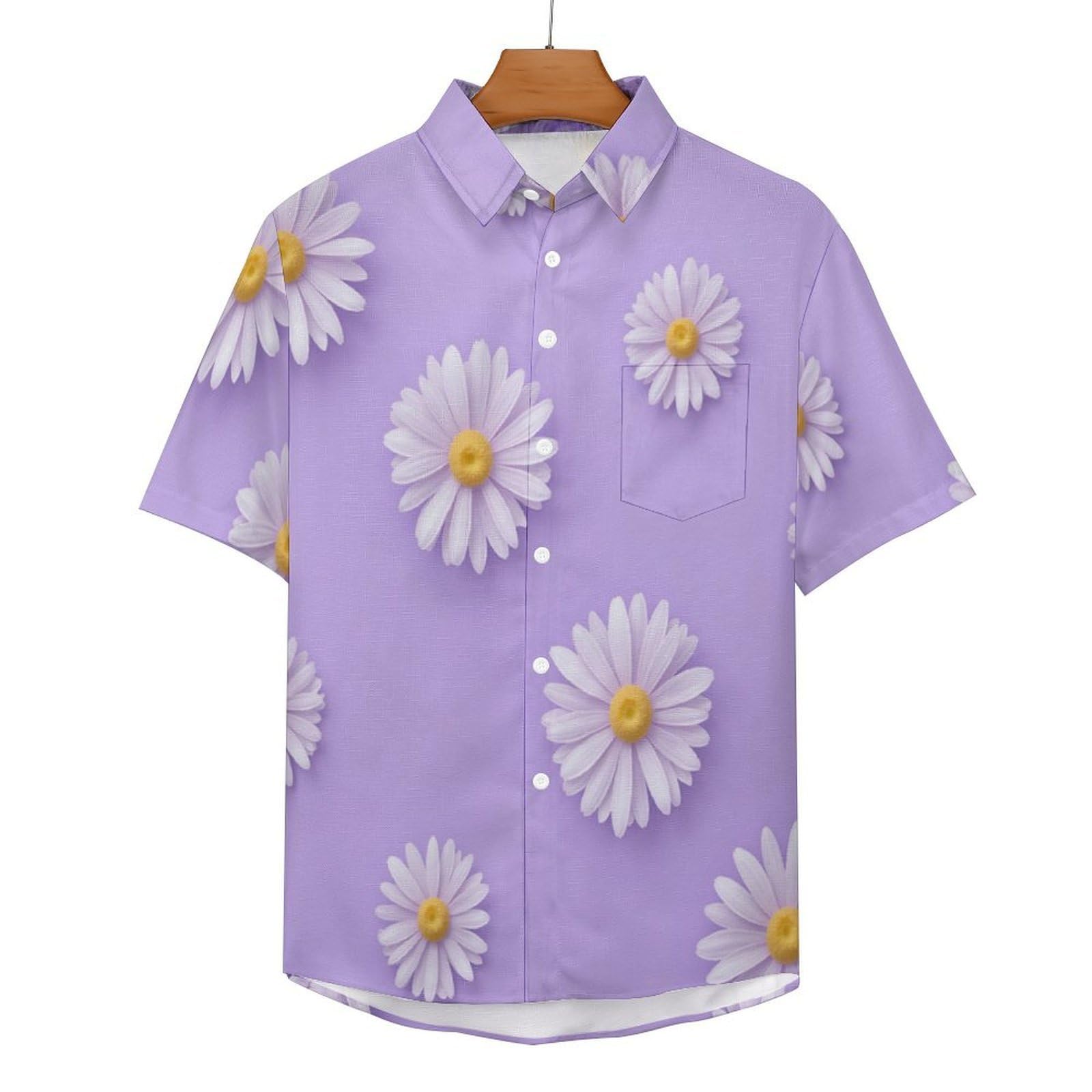 Camicie a Maniche Corte da Uomo - Camicie da Spiaggia con Stampa Margherita Graziosa Motivo Floreale Moderno, Funky Estiva Cool Camicia Hawaiana Monopetto Camicia S-5XL