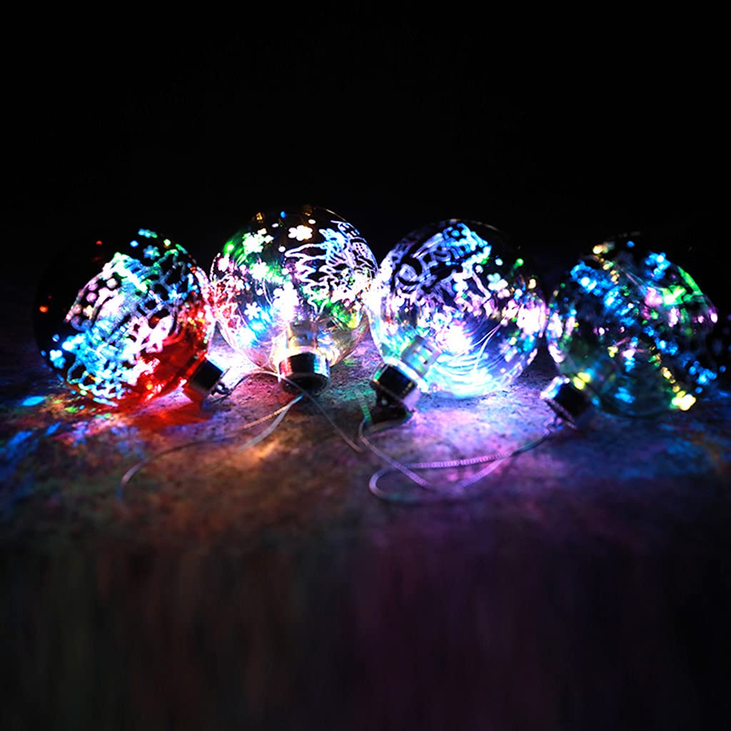 6 bolas de Navidad inastillables con luces LED, funciona con pilas, con purpurina, colgante luminoso, decoración de árbol de Navidad para árbol
