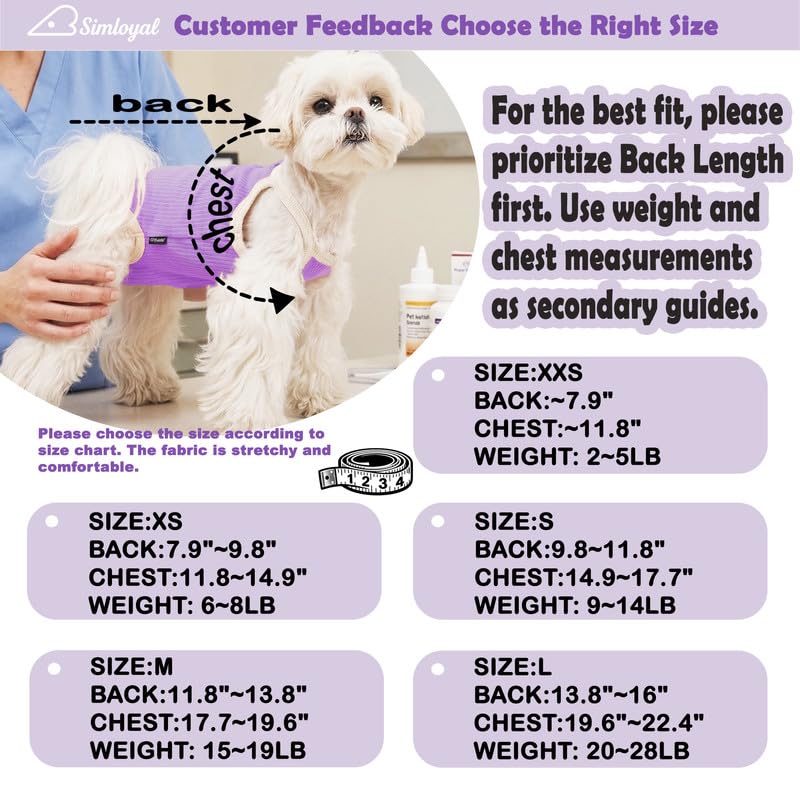 Image of Dog Recovery Suit Dogs Onesie for Surgery Protective Post-Surgery Suit Female for Small Dogs & Puppy Purple Size L