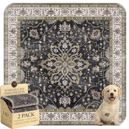 Image of Washable Pee Pads for Dogs,Great Urine Absorbent Reusable Puppy Training Pads,Waterproof,Leak-Proof & Non-Slip Potty Pads for Whelping,Crate,Playpen,Bed.(Black Floral,36 inchx36 inch)